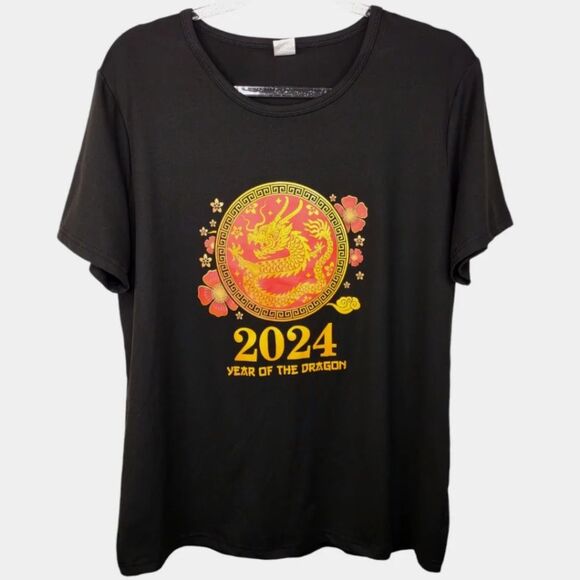 Year of the Dragon Asian 2024 Top Black with Graphics design size XL - Picture 1 of 8